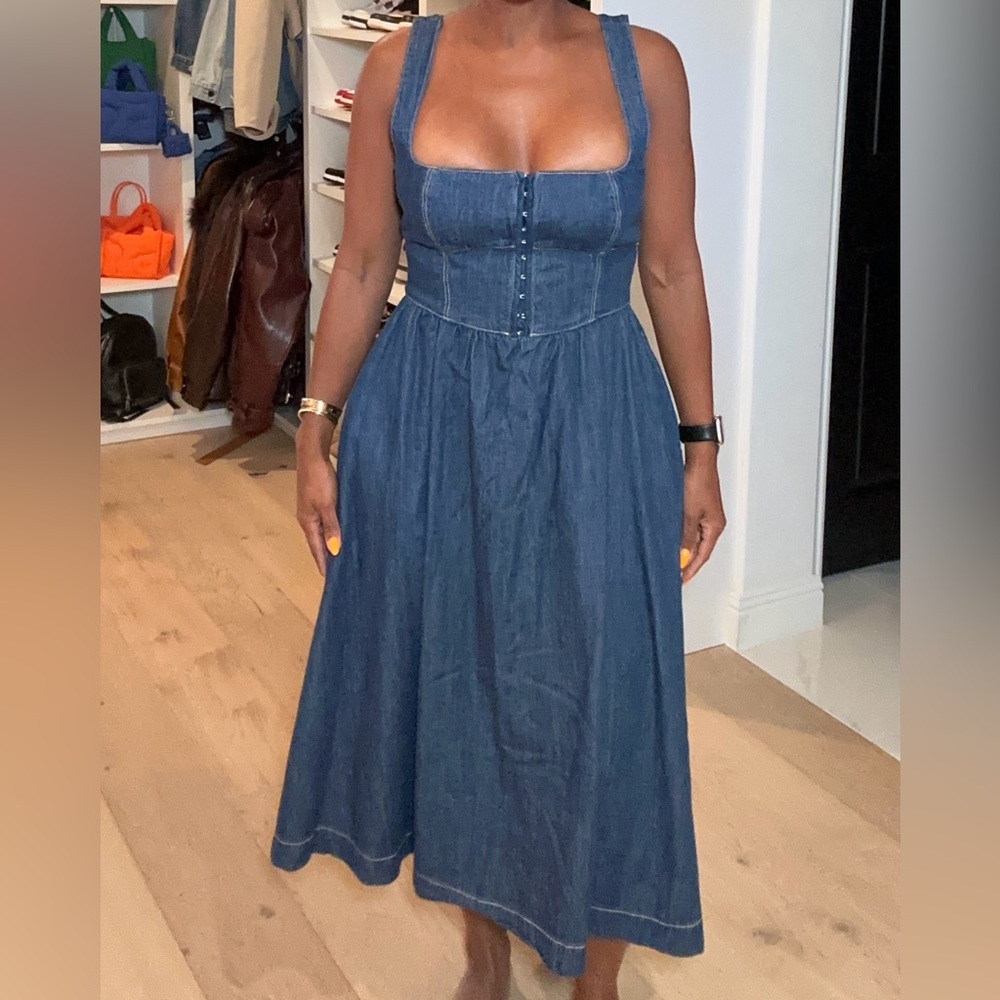 Reformation Tagliatelle Denim Midi Dress